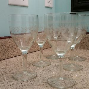 Vintage Laurel Leaf etched water goblets